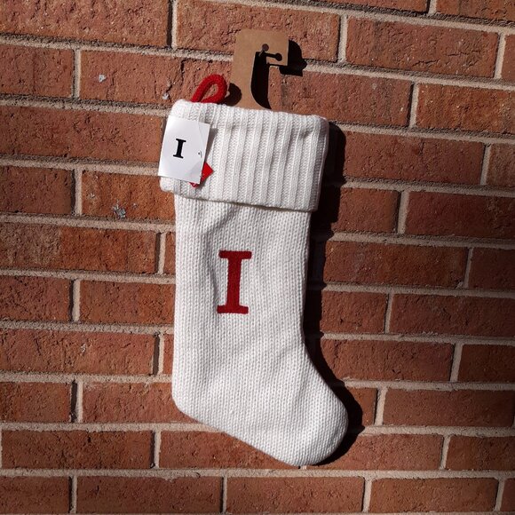 Knit Monogram Christmas Stocking - White - Letter I - Picture 3 of 5